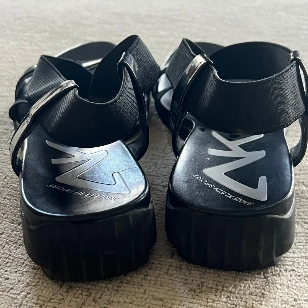 Anne Klein Sport‎ Kindheart Black Elastic Wedge Slingback Sandals Womens 8.5 M